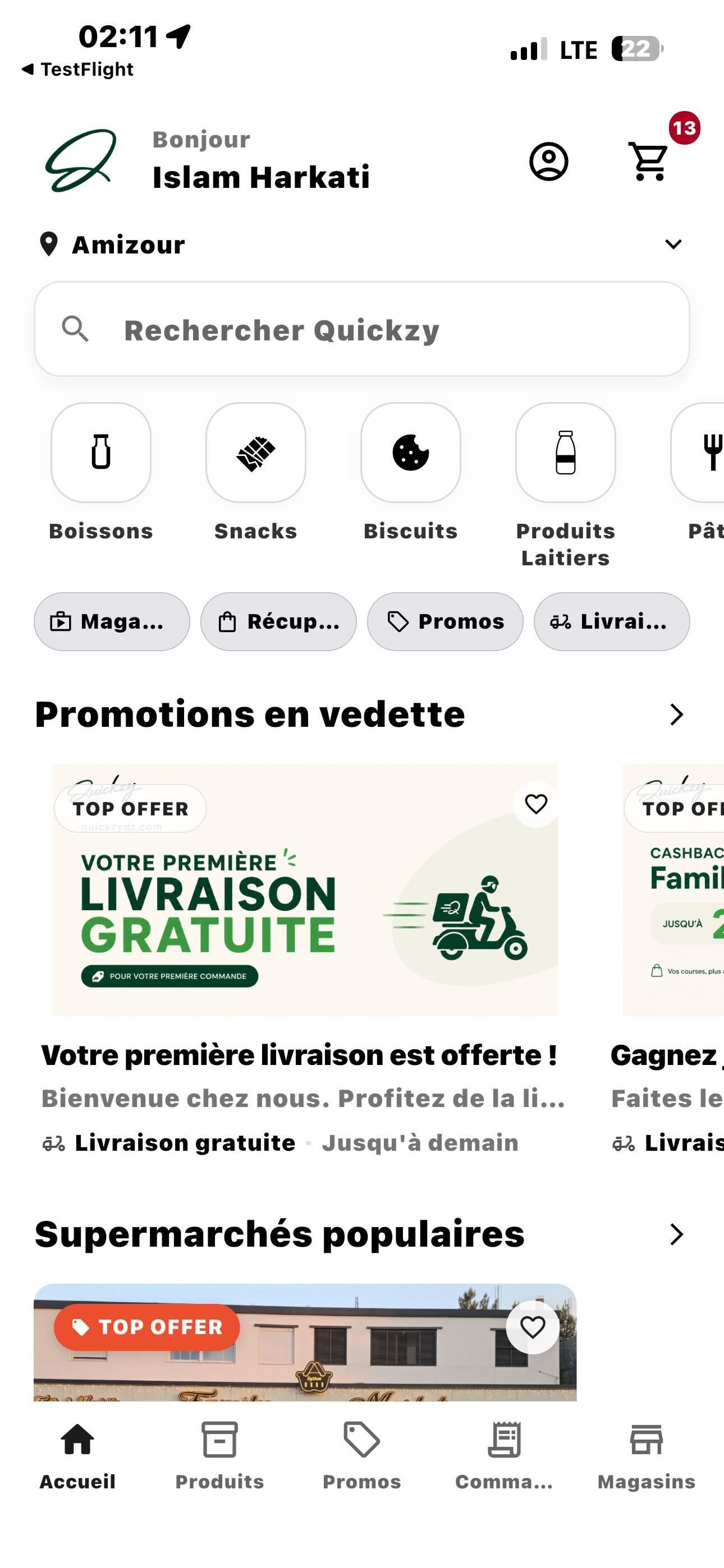 Application logistique Quickzy montrant un catalogue de supermarché numérisé